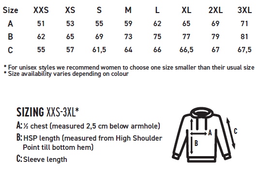 90 Size Chart Hoodie